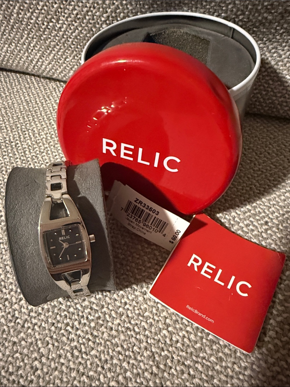 Relic Silver Bracelet Watch with Black Dial and Link Accents